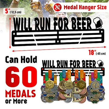 “Will Run for Beer” — Running Medal Display - Metallic Art
